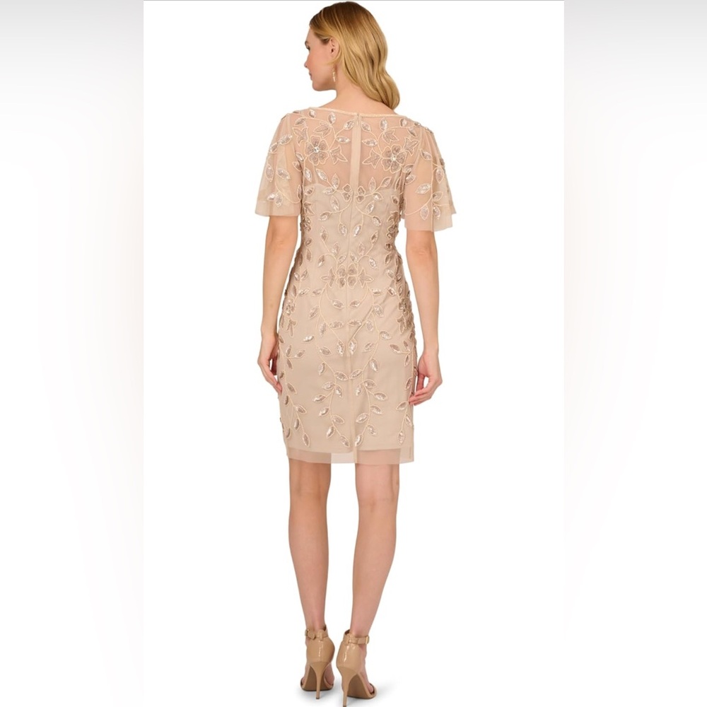 Adrianna Papell Beaded Floral Cocktail Dress,Latte,Size 10,NWT - Picture 4 of 15